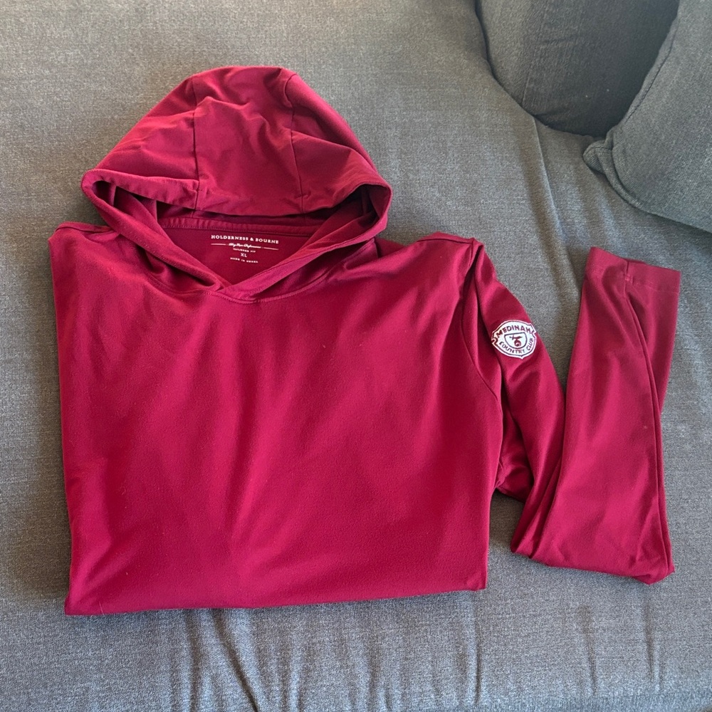 Holderness and Bourne Mens xl red golf hooded pullover Medinah country club